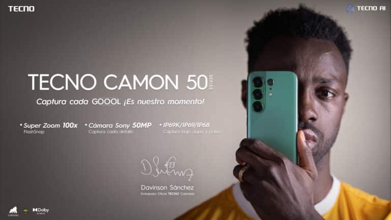 TECNO CAMON 50 en Colombia: Sensor Sony, Inteligencia Artificial y Davinson Sánchez a la cancha